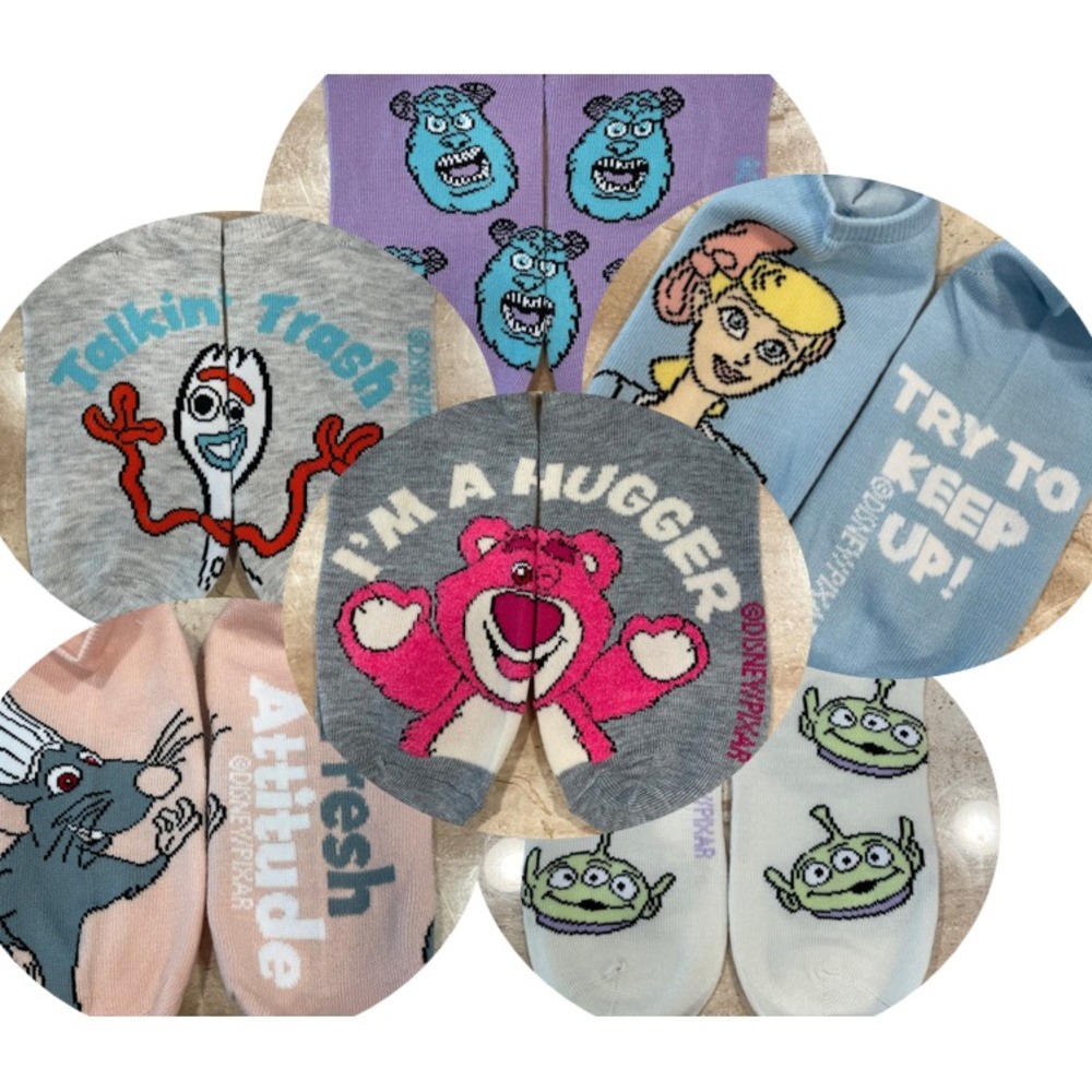 6 PAIR! Nonslip NO SHOW Liner Sock Heel Disney Pixar SULLY Minion TOY STORY More